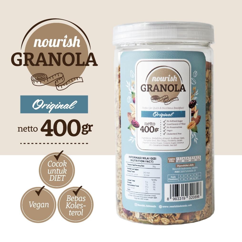 

Nourish Granola Original (Bebas Kolesterol, Tinggi Serat, Vegan) 400gr Nugi