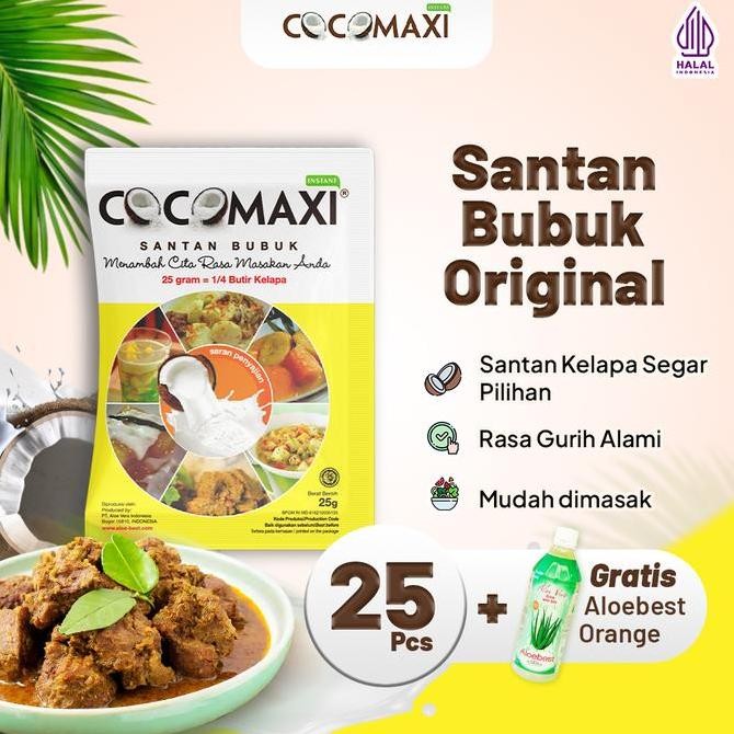 

COCOMAXI Santan Kelapa Bubuk Gurih Alami 25 gr - Isi 25 Sachet Free 1 Sachet Aloebest Orange 500 ml JS