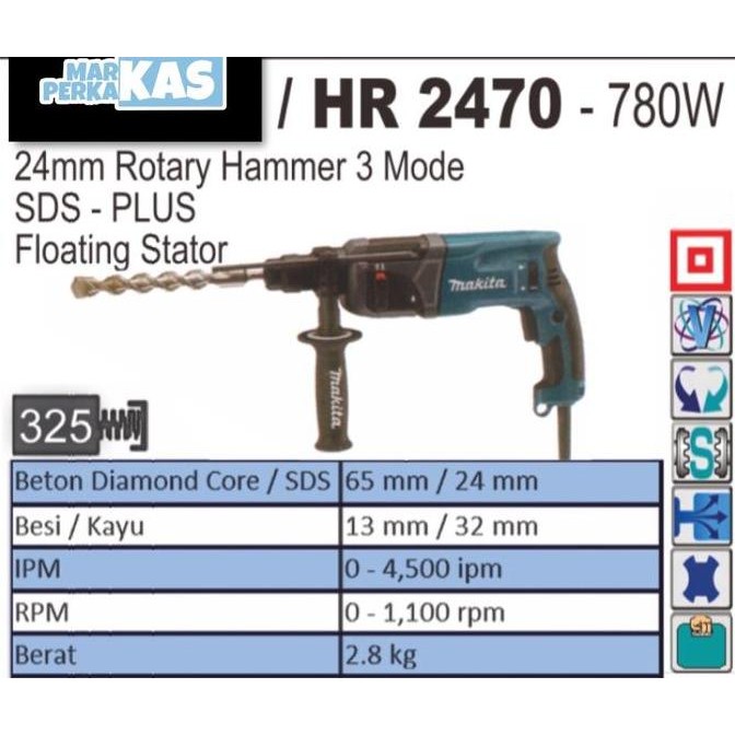 Paket Makita Mesin Bor Bobok Hr 2470X5 - Rotary Hammer Hr2470X5 Makita