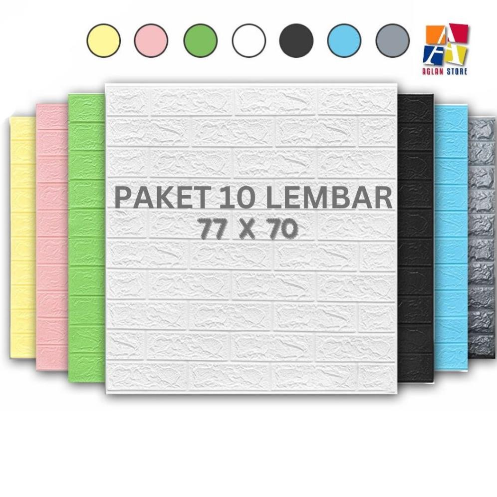 Terlaris Isi 10 Pcs- Wallpaper Dinding Batu Bata Putih 77X70 Anti Air
