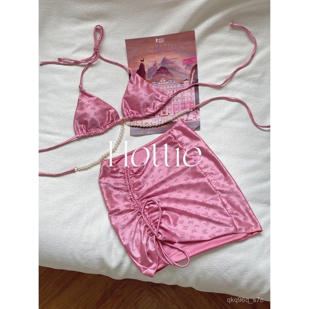 Beach Vacation Hot Spring Pink Pearl Swimsuit Two-Piece Skirt Bikini OK3M