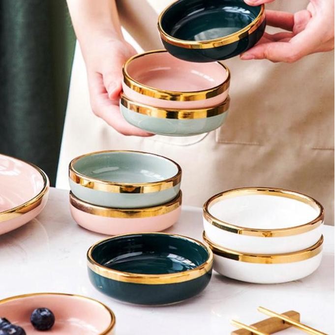 

Nordic sauce ceramic marble plate gold rim piring sambal snack plate