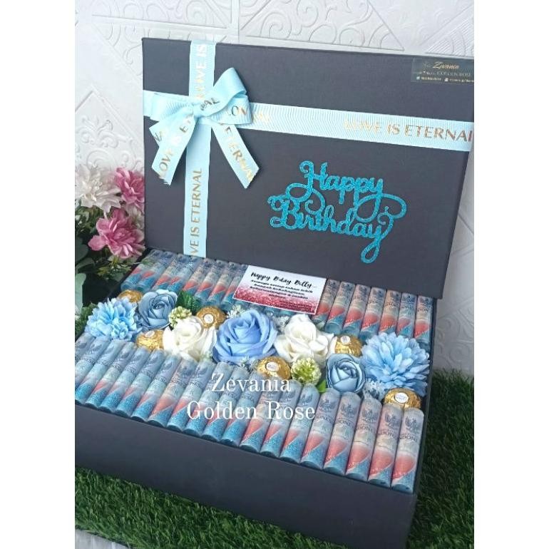 

Money Box Gift Ultah/Anniv Coklat Ferrero & Bunga Artificial