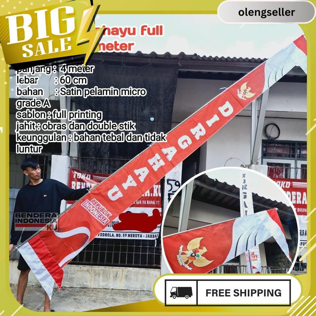 Umbul Umbul 4Meter Garuda / Umbul Merah Putih Dirgahayu Meledak