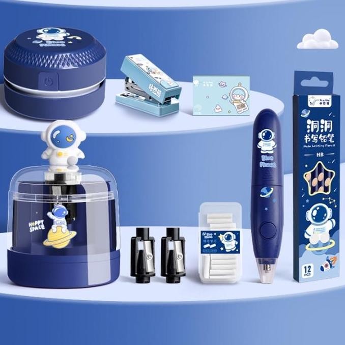 

12 In 1 Electric Stationery Set / Set Alat Tulis Elektrik Rautan Penghapus Vacuum Pensil