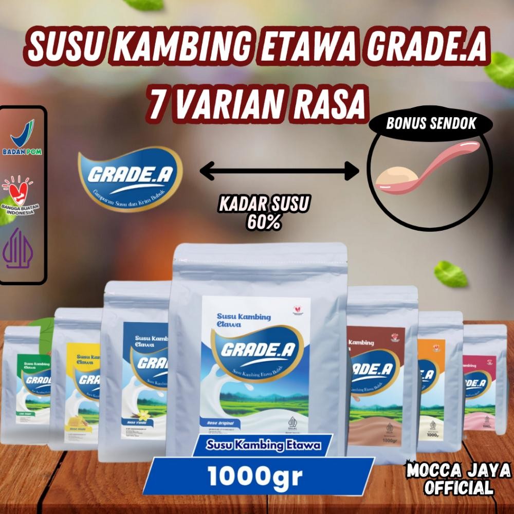 

SUSU KAMBING ETAWA BUBUK GRADE.A UNTUK TULANG DAN SALURAN PERNAFASAN 1KG/1000GR 7 VARIAN RASA Nugi