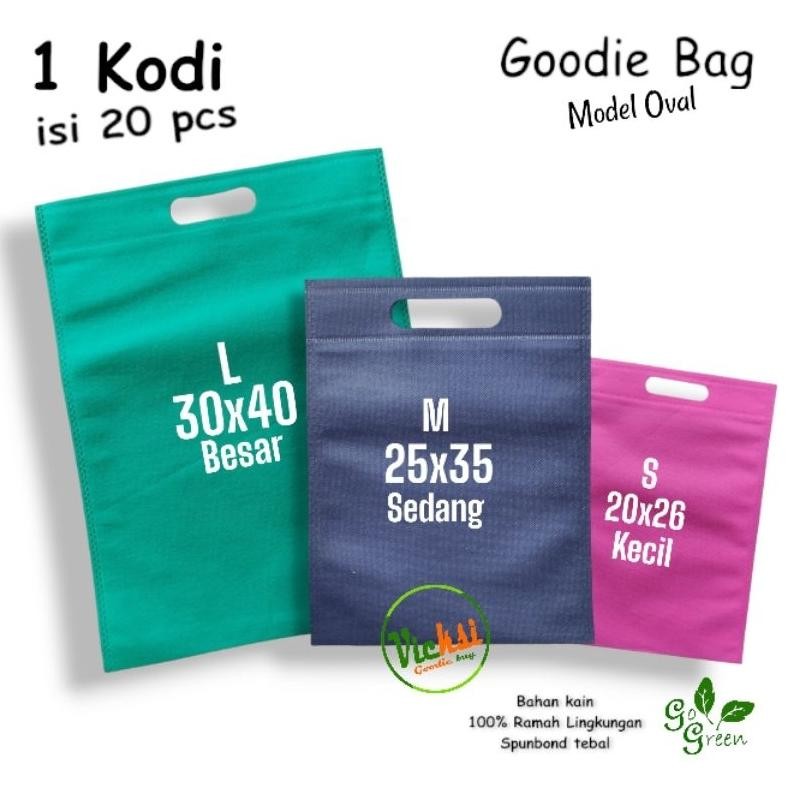 

1 Kodian /20pcs Tas kain Spunbond Goodie bag Oval Ukuran S,M,L ( Kecil 20x26 , Sedang 25x35 , Besar 30x40 ) Buat kantong belanja lipat, Goodybag bingkisan souvenir ulang tahun / ultah, totebag suvenir tile hampers tasyakuran / pernikahan / syukuran Murah