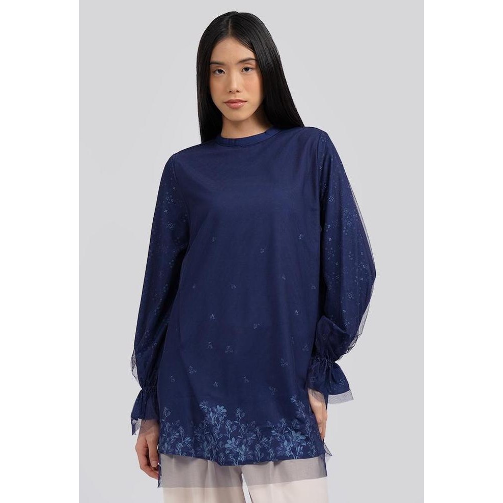 Executive Printed Tunic with Tulle Details 5-BLWFLR325B309 Navy BLOUSE WANITA MUSLIM TERBARU ASLI 10