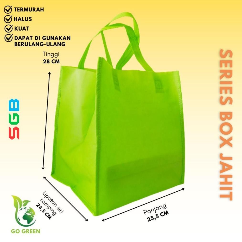 

Tas spunbond Handle Model Box jahit 25,5x28x24,5 harga Per LUSIN / Goodie Bag box besek Nugi