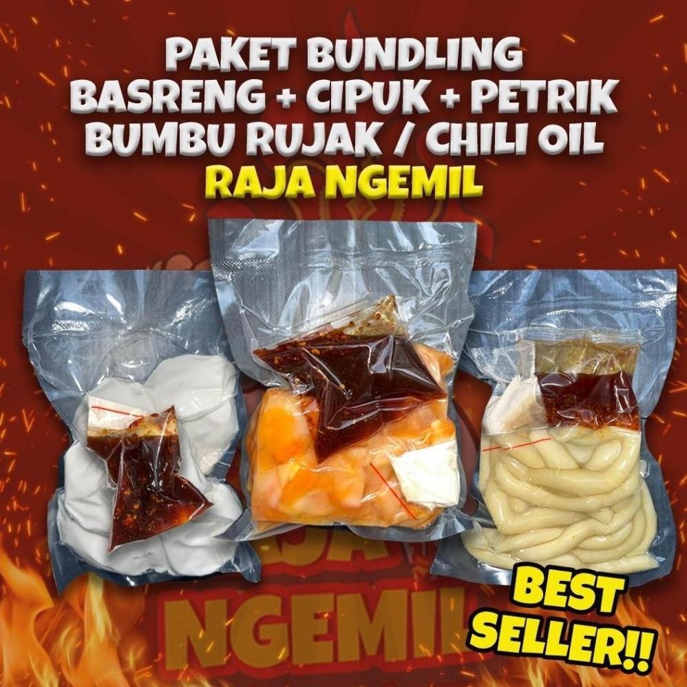

Paket Bundling Isi 3 Pack Basreng Mentah + Cipuk + Petrik Bumbu Chili Oil / Bumbu Rujak Nugi