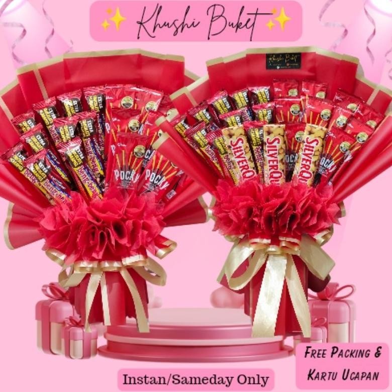 

Buket Bucket Hadiah Hampers Ekslusif Bengbeng Pocky Silverqueen isi 20 40 Jumbo Nugi