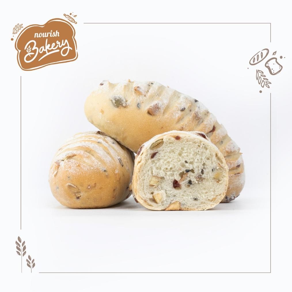 

Vegan Almond Multigrain Sourdough - 100% Sourdough Soft Bread dengan Almond, Cranberry & Multigrain Nugi