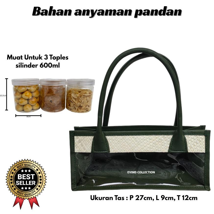 

Tas Parcel Anyaman Pandan (Hijau Army) Ukuran 3 Toples Model Panjang Tas Mika Hampers Nugi