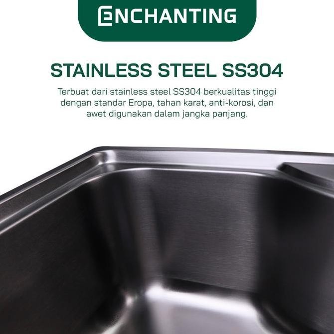 ENCHANTING Kitchen Sink Stainless Steel SS 304 1 Bowl Black 79x49 | Bak Wastafel Cuci Piring Dapur T