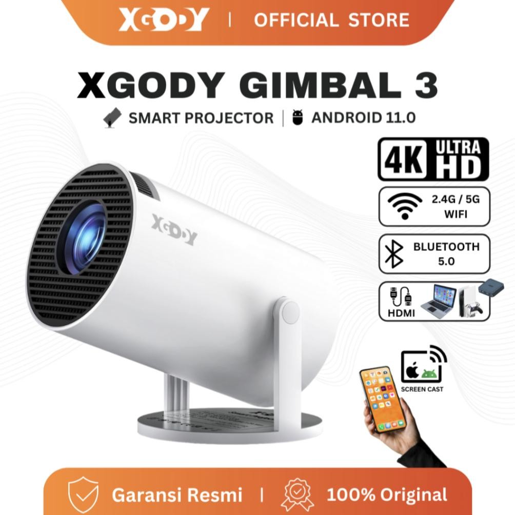 Terlaris Xgody Gimbal3 Smart Proyektor Lcd Android11- 720P - Built-In Speaker - Netflix - Youtube - 