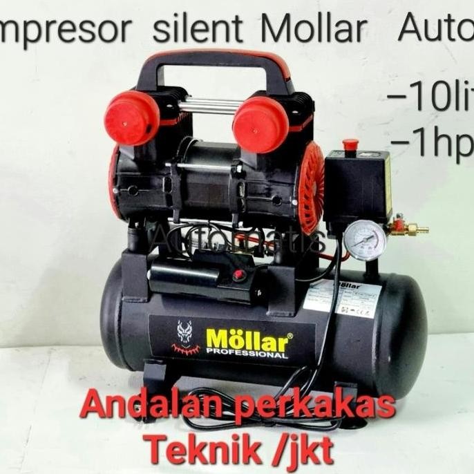 MOLLAR Kompresor Angin silent Oilless Auto 10lt/1hp tipe BLACK PANTHER