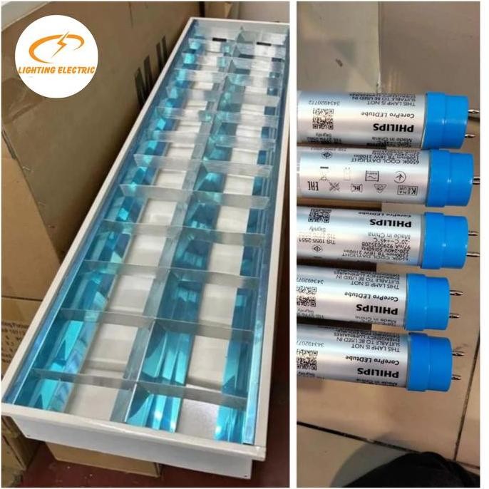 Kap Lampu Rm 2x36 kap RMI set Led t8 2x18 Corepro Core pro Philips 2x18W