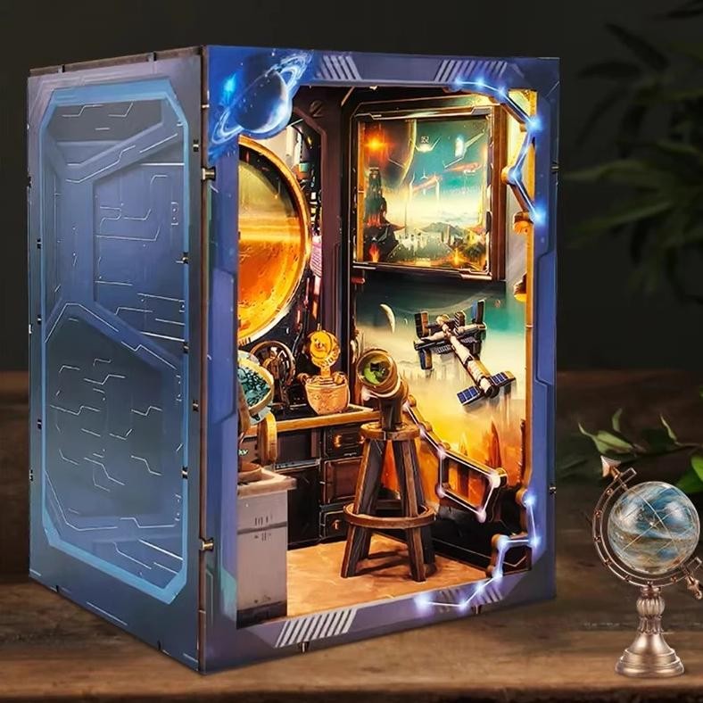 

(PO) NEW DIY Wooden Book Nook Figurines Miniatures Kits Institute of Astronomy Bookshelf Home Bookend Decoration Adult Handmade Gifts