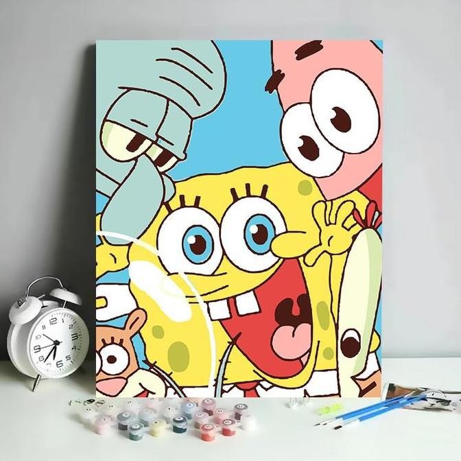 

30x40cm Paint by Number Kit Canvas DIY Character Totoro Ghibli Spongebob Kanvas Lukis Set Menggambar Melukis