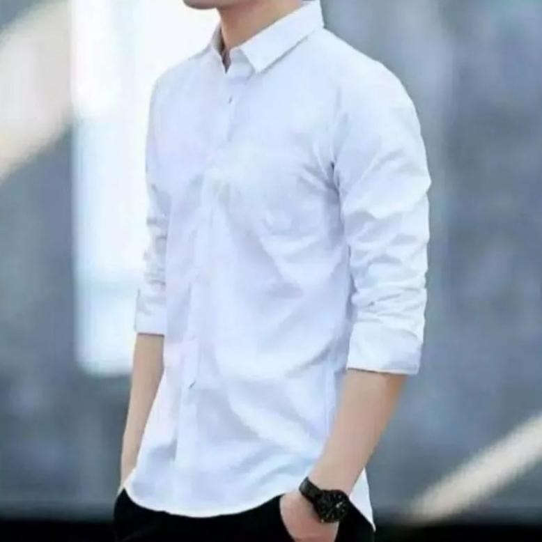 Diskon Promo (Cod)  Putih Kancing Putih Kemeja Pria Lengan Panjang Sage Green Soft Green Hitam Abu-A