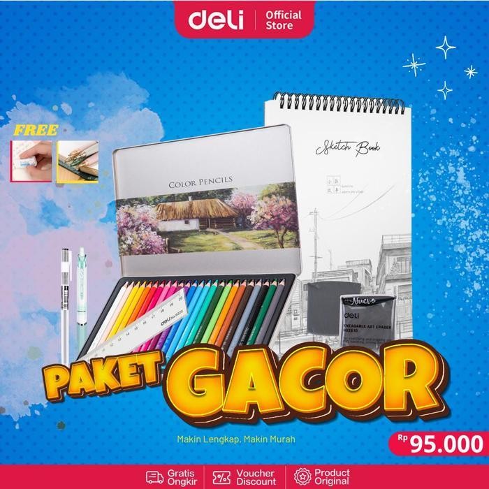

[Paket Gacorr] Deli Combo Oil Pensil 24/36/48/72 + Sketchbook Free Pencil Mekanik Free Penghapus Lukisan Terbaru Best Quality 100% Original