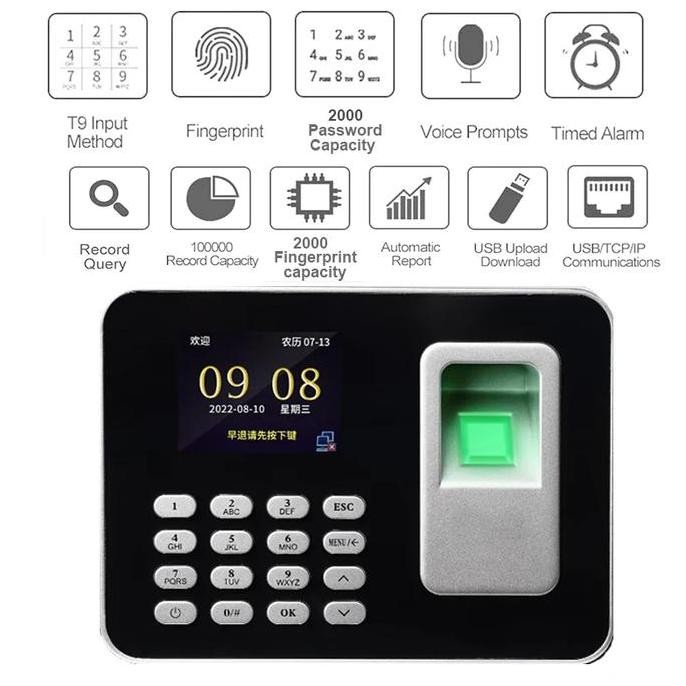 Mesin Absensi Fingerprint Kapasitas Besar 2000 Finger Print 2000 Password Kata Sandi Kapasitas Recor