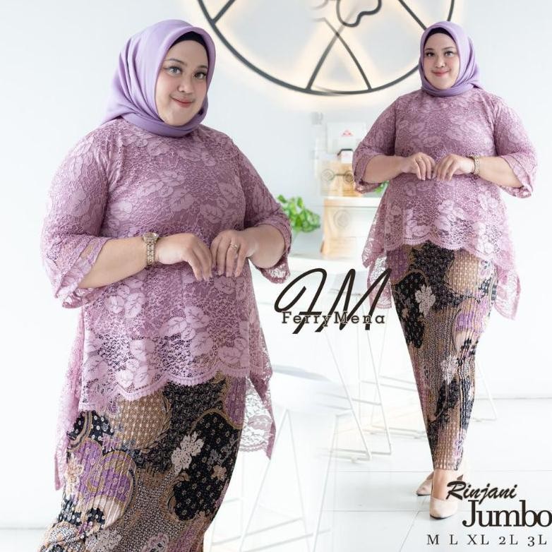 DF279>> Setelan kebaya brokat jumbo rinjani Ld 130 / kebaya blouse bigsize / kebaya waka waka brokat