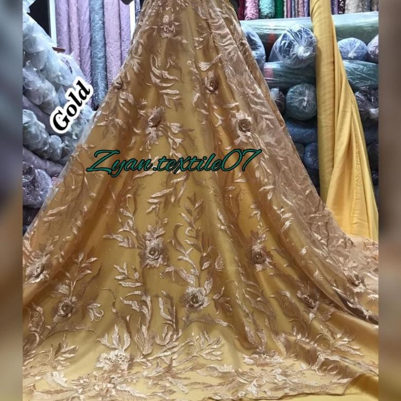 DF171>> Kain Tile 3D Bordir Bunga Timbul / Tile 3D Bunga Salur / Harga Meteran