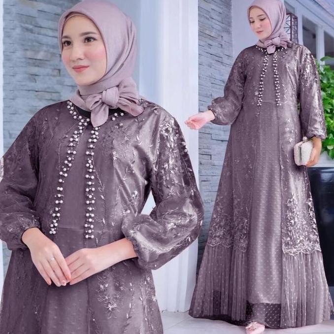MAXI UTARI BRUKAT MEWAH MUTIARA M L XL XXL GAMIS KONDANGAN BROKAT TILE GAMIS PESTA MEWAH