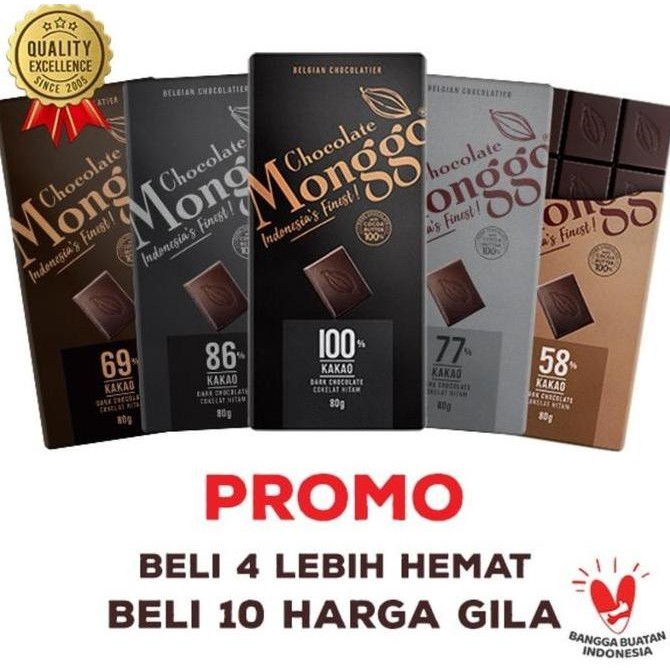 

Chocolate Monggo 80g - Koleksi 23 Rasa Dark Chocolate Snack Sehat Premium Termurah