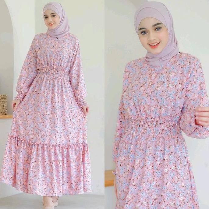 YN 3373 Dress Gamis Maxi Wanita Syari Muslim Panjang Jumbo Motif Arya Crinkle Midi