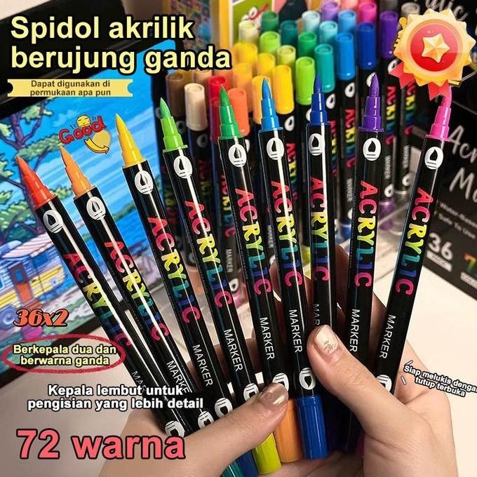 

Spidol Warna Set Acrylic Marker Dual Watercolor Drawing Pen 24/48/72 Quick-drying Spidol Akrilik