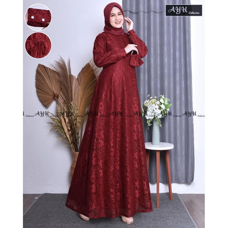 Dress Wanita Baju Pesta Gamis brukat + Furing