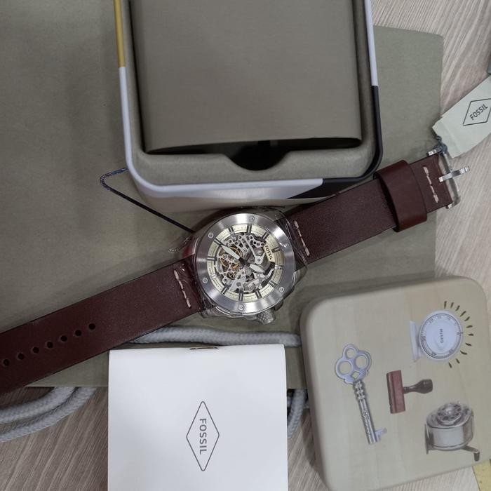 F0Ssil Me3083 Skeleton Automatic Jam Tangan Pria Unik Dan Mewah