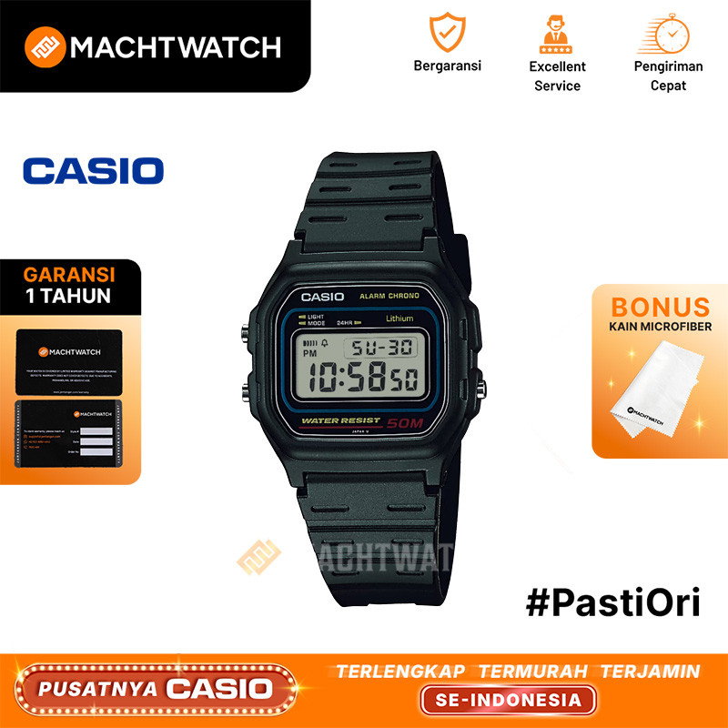 Jam Tangan Pria Casio Standard W-59-1VQD W59 W-59 Black Resin Strap