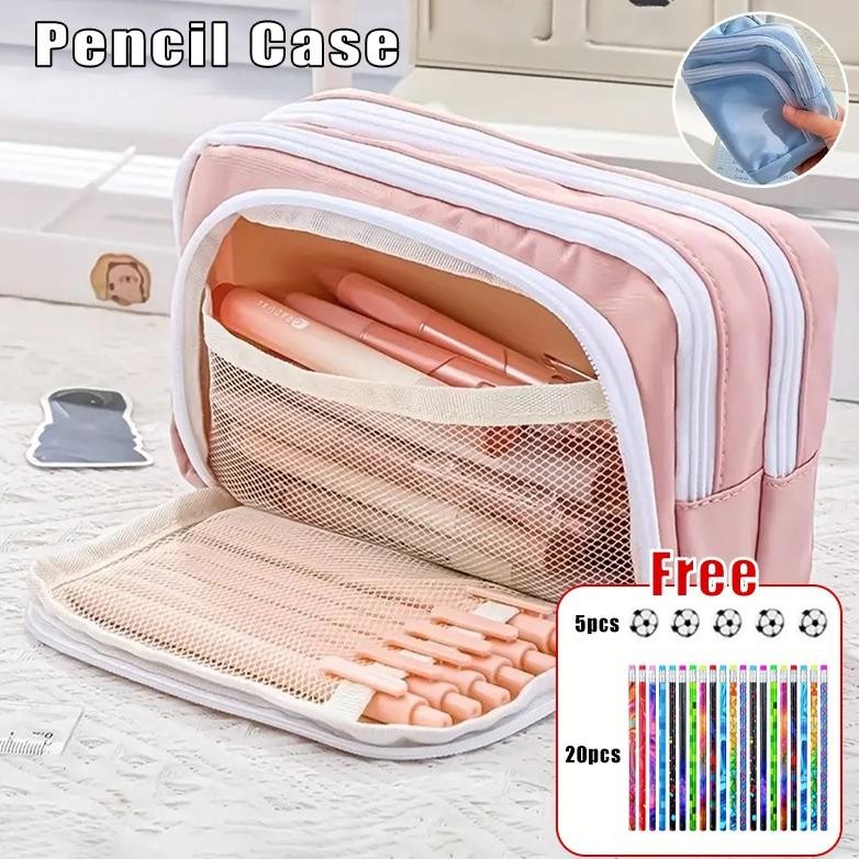 

1pc Large Capacity Pencil Bag Pouch Holder Box with 20pcs pencil and 5pcs erasers Pencil Bag Tas Kotak Pensil Kawaii for Girls Office Student Stationery Organizer
