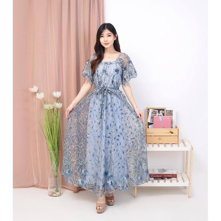 K283 Long Dress wanita korean style / kondangan tile gaun Pesta mewah elegan Premium Non Glitter / b
