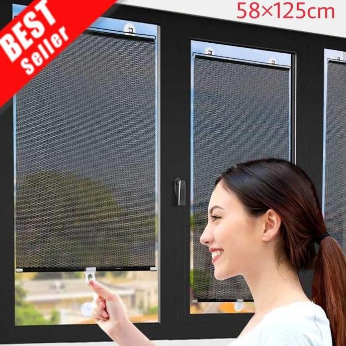 Roller Blind Tirai Penutup Jendela Kaca Tempel Gorden Rumah Kantor