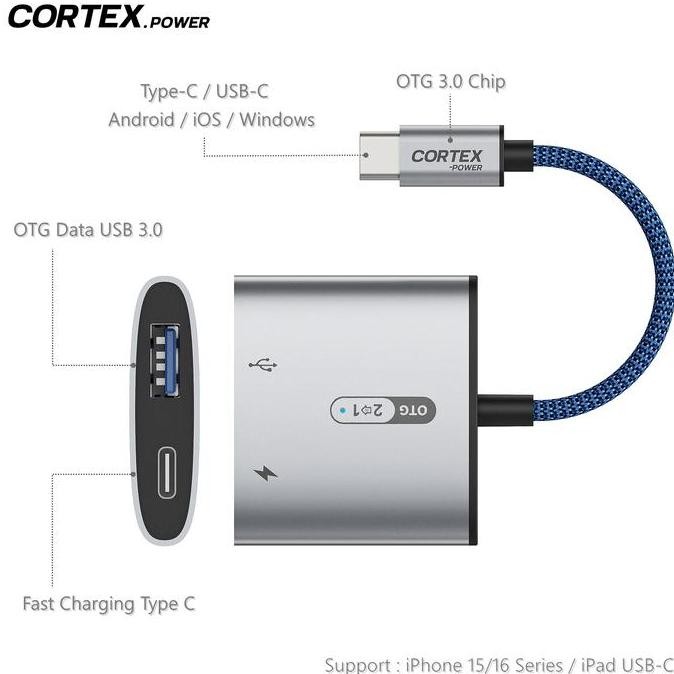 READY CORTEX MH366 OTG TYPE-C TO USB 3.0 + 60W CHARGING SPLITTER