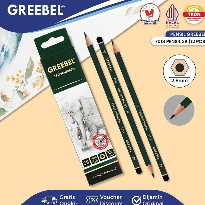 

original greebel pensil 2b kayu 12pcs 7018 | pensil ujian sekolah & gambar