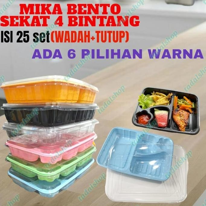Mika Bento Sekat Mika Bento Sekat 4 + Tutup Mika Bento Plastik Tray Bento Foodgred ( Isi 25 Pcs )