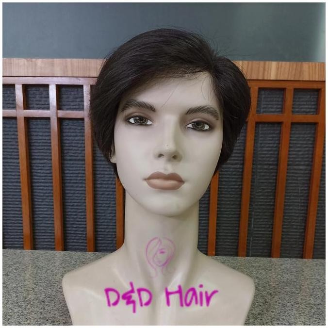 Wig Pria Rambut Asli Pendek - Black - Human Hair 100 - Wig Asli