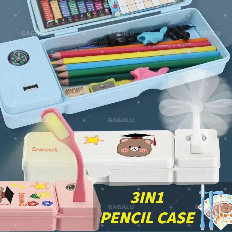

GAGALU Multifungsi Kotak Pensil 3 IN 1 Lampu Meja Kipas Angin Kecil Hadiah Kotak Pensil Siswa Sekolah Dasar Dan Menengah Kotak Pensil Kipas