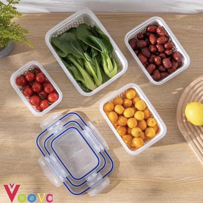 Produk Baru Set Keranjang Saring Serbaguna | Wadah Sayur Buah Toples Kulkas Organizer