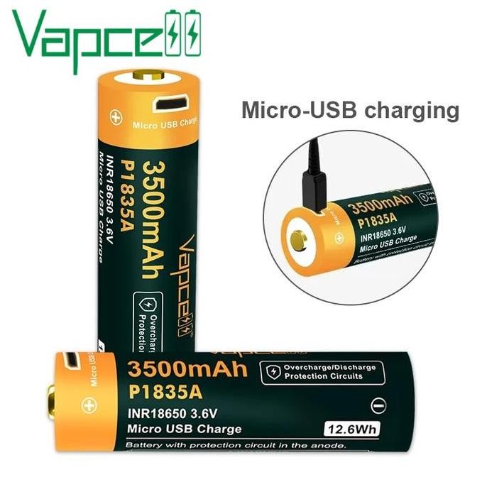 Vapcell P1835A 18650 3500Mah Battery Baterai Protected 10A Usb