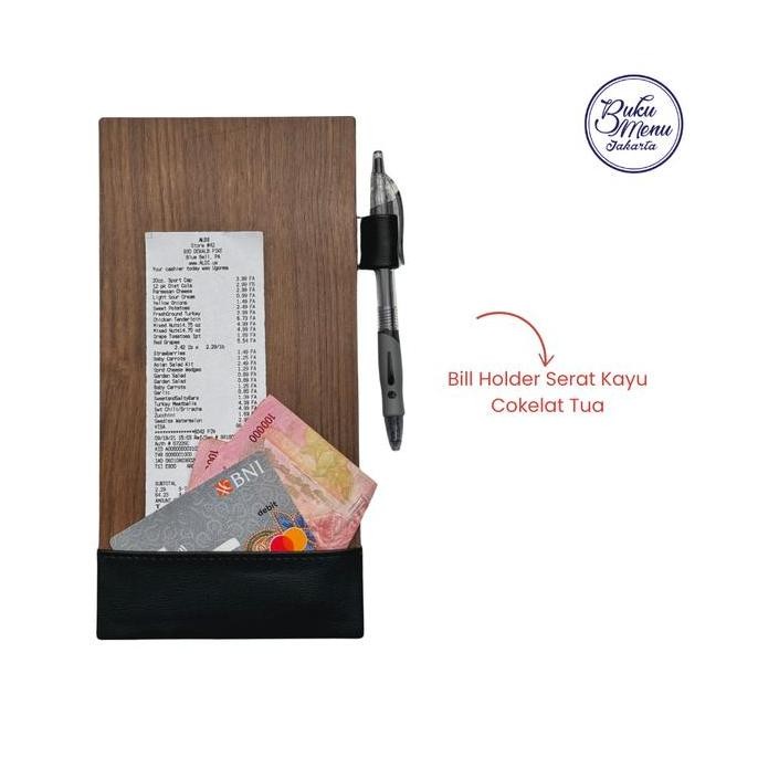 

Buku Menu Restoran Jakarta - Bill Holder Kayu Vinyl + Pen Holder Original