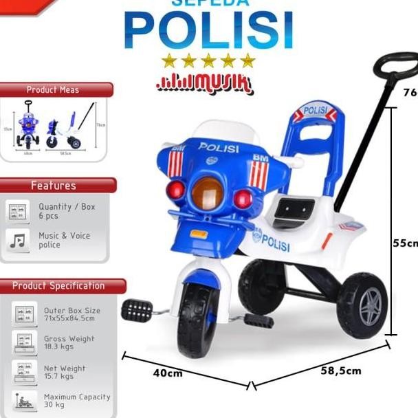 Mainan Anak Cowok Motor Polisi 626 Sepeda Anak Roda 3