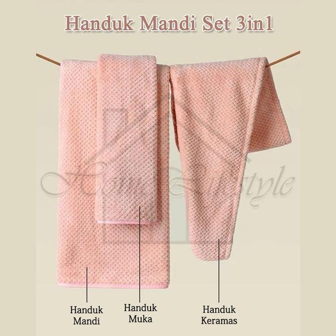 HANDUK SET 3 IN 1 / HANDUK MANDI / HANDUK MUKA / HANDUK KERAMAS / HANDUK MICROFIBER SET 3 PCS JRW016