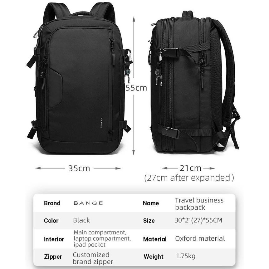 Bange Tas Ransel Pria Tas Travel Pria Backpack Pria 15.6 Inch Bg22039 Hitam Original Dan Terpercaya