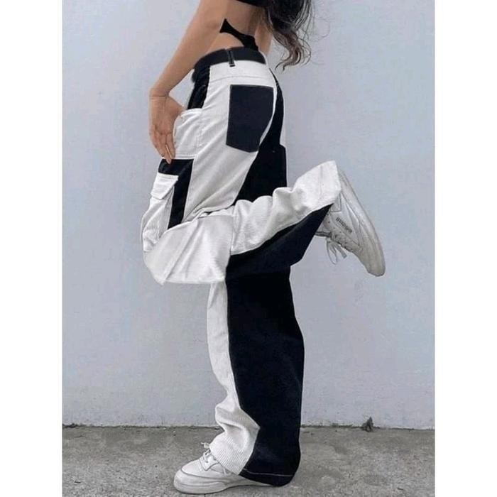 ZCS Black&white cargo/celana cargo/celana kekinian unisex